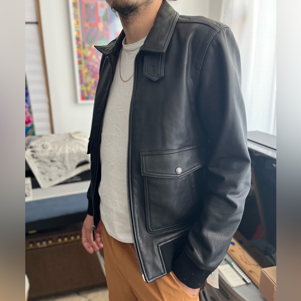 COACH Men’s Goat Leather Moto Jacket - Picture 4 of 16